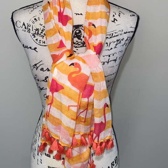 Spartina 449 flamingo floral retreat linen blend scarf shawl colorful summer. - Picture 3 of 14